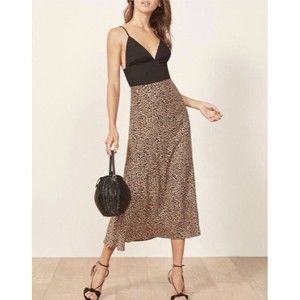 Reformation Bea Skirt in Leopard Animal Print Midi Skirt Size 8